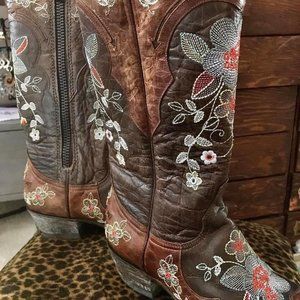 Old Gringo, Size 7B, Floral/Dark Brown distressed leather